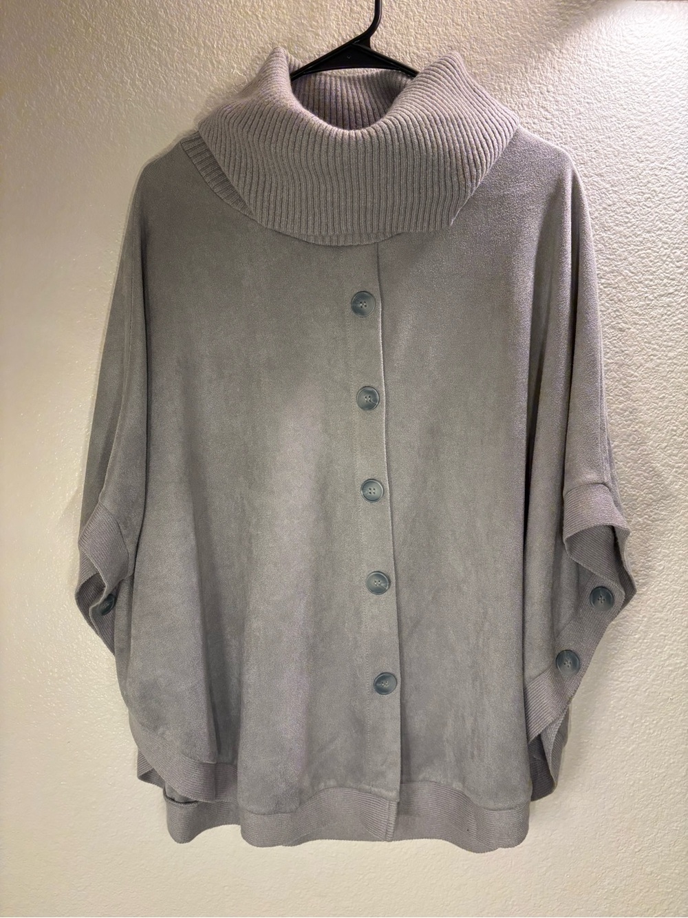 Fate Gray Faux Suede Cowl Neck Poncho Sweater Size Medium